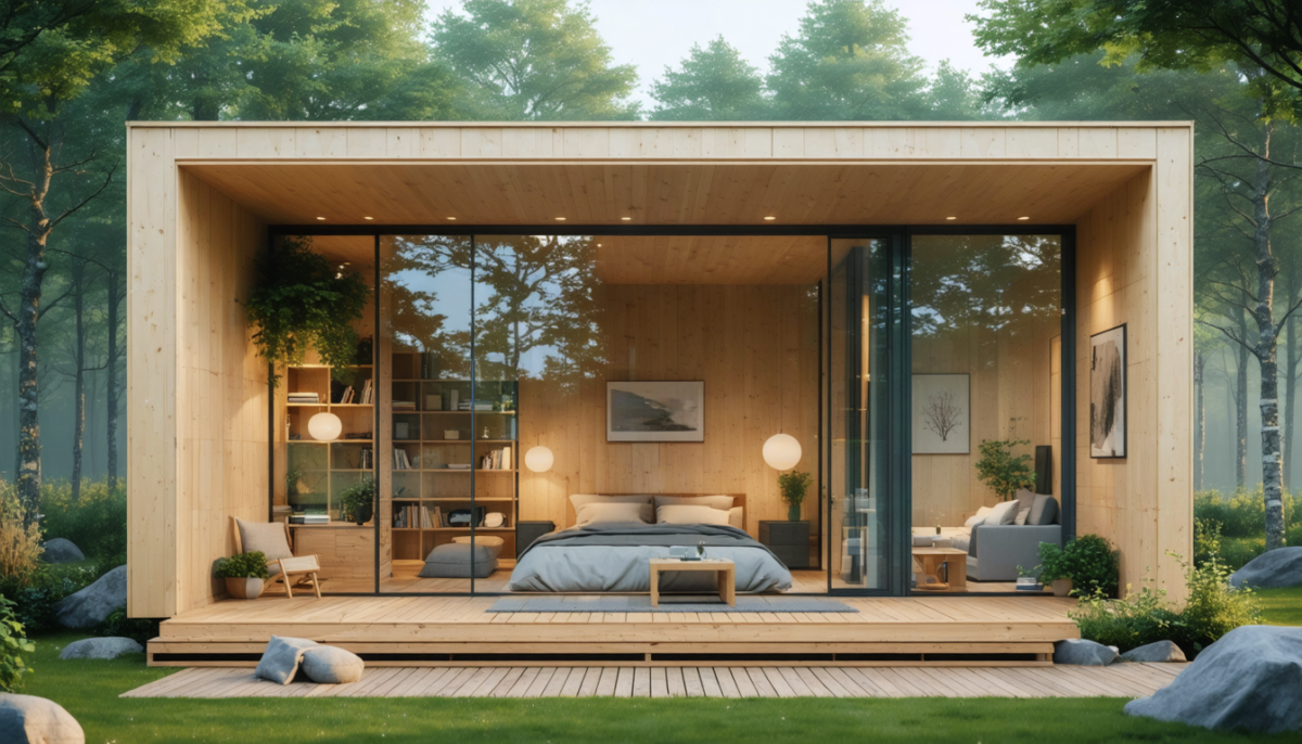 découvrez comment un chalet en bois de 20m² allie minimalisme chaleureux et élégance transformante pour un espace à la fois cosy et moderne.