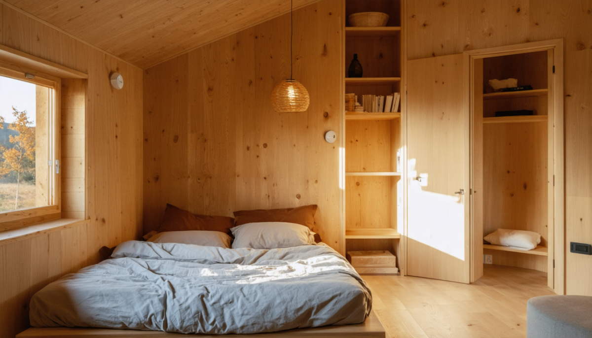 découvrez l'élégance du minimalisme chaleureux dans ce chalet en bois de 20m², où design épuré et confort intime se rencontrent pour une transformation unique.